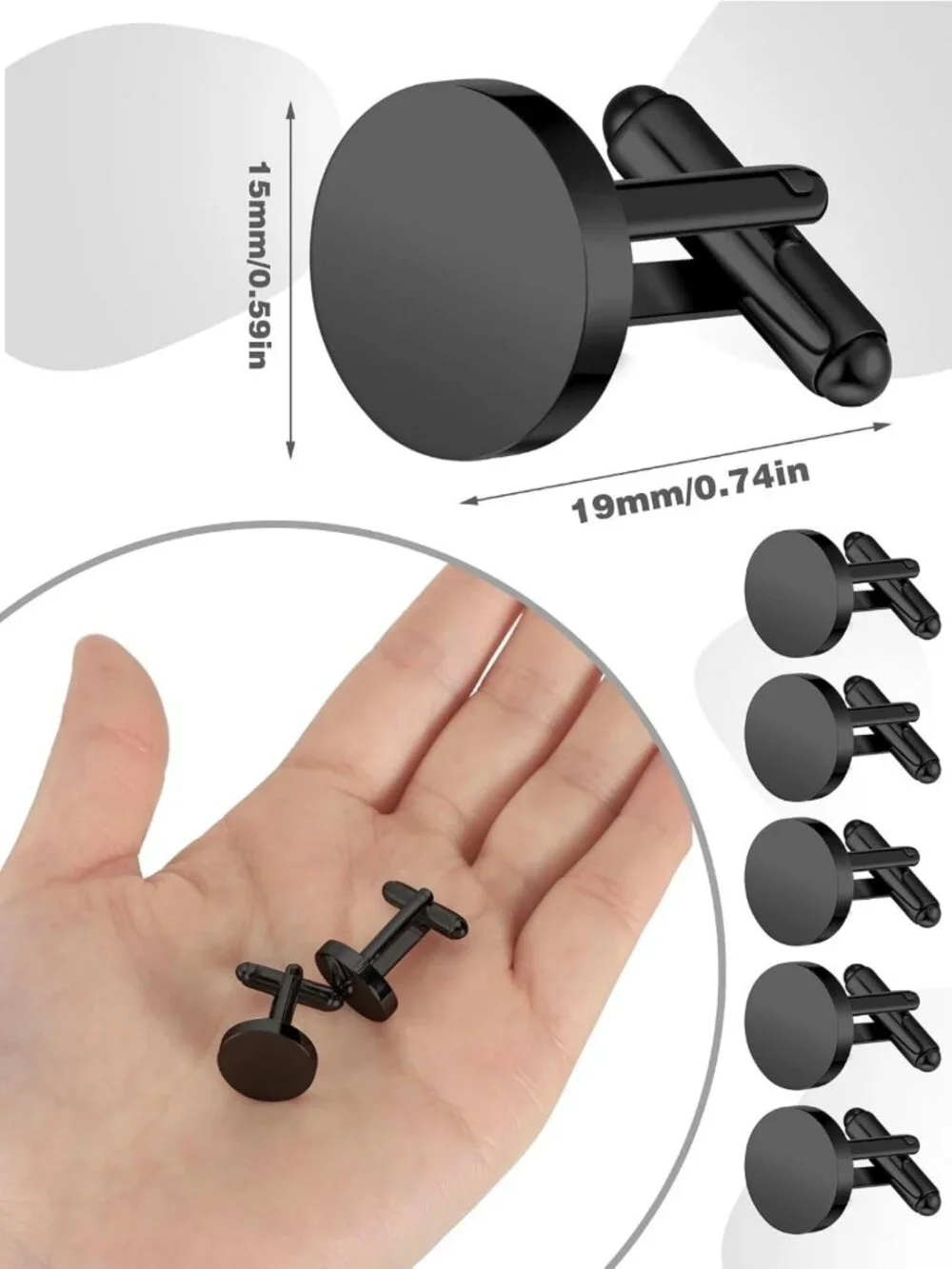 Classic Round Silver Cufflinks Set for Men - 5 Pairs Stainless Steel Wedding